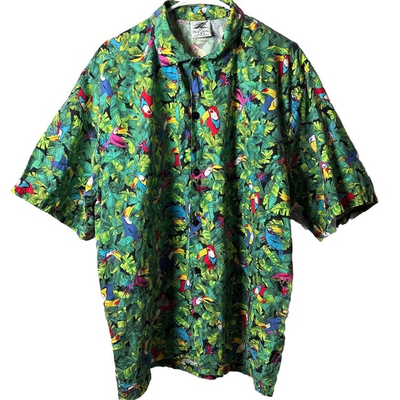 VTG Fast lane Men’s L Toucan Tropical Button Up Shirt Resort Beach Vacation - Picture 1 of 8